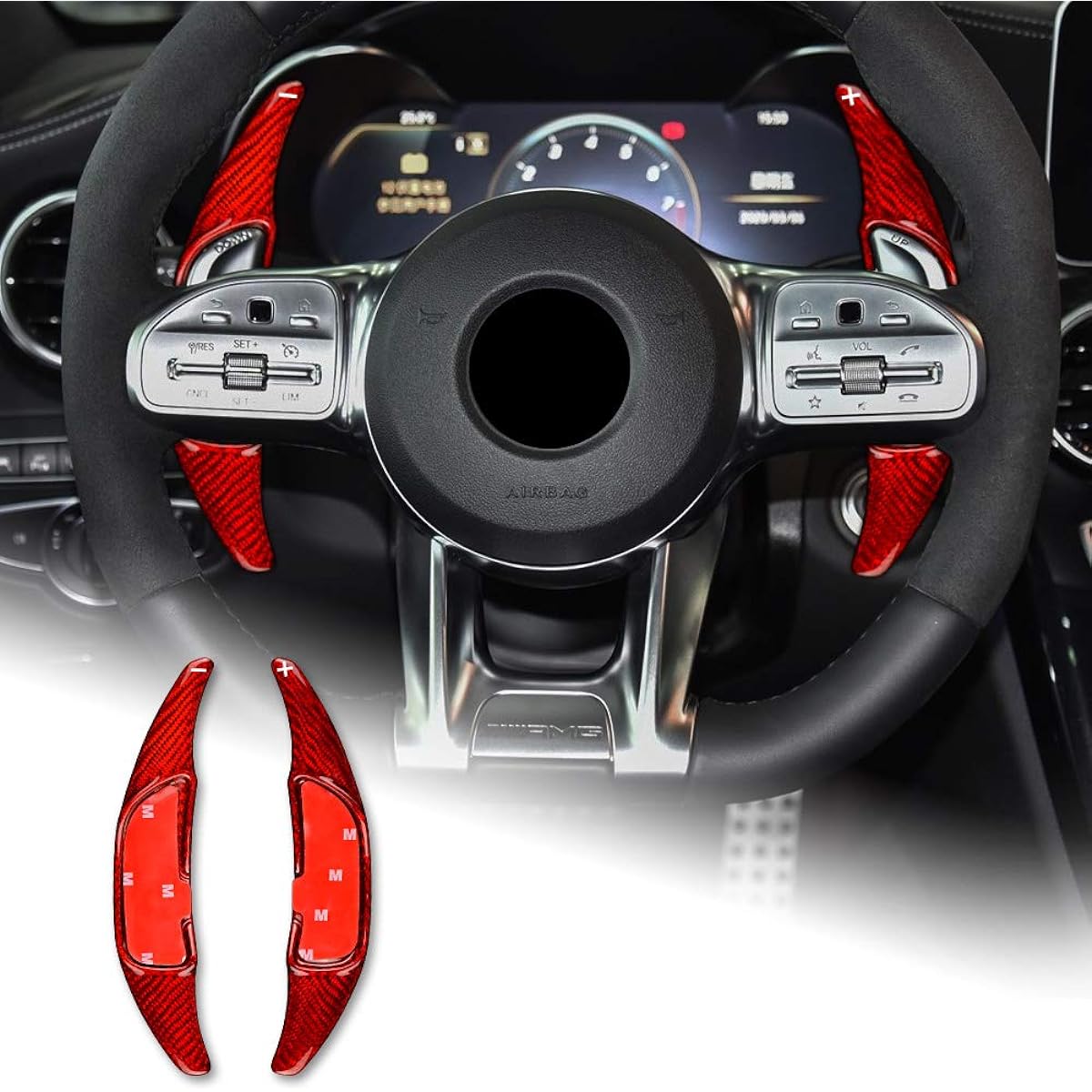 AirSpeed Carbon Fiber Steering Wheel Paddle Shifter Extension Cover Shift Paddle Interior Trim Accessory Accessory Mercedes Benz AMG C63 W213 W213 W213 W213 W213 W213 A45 G63 S63 GLA45 GLS63 (Red)