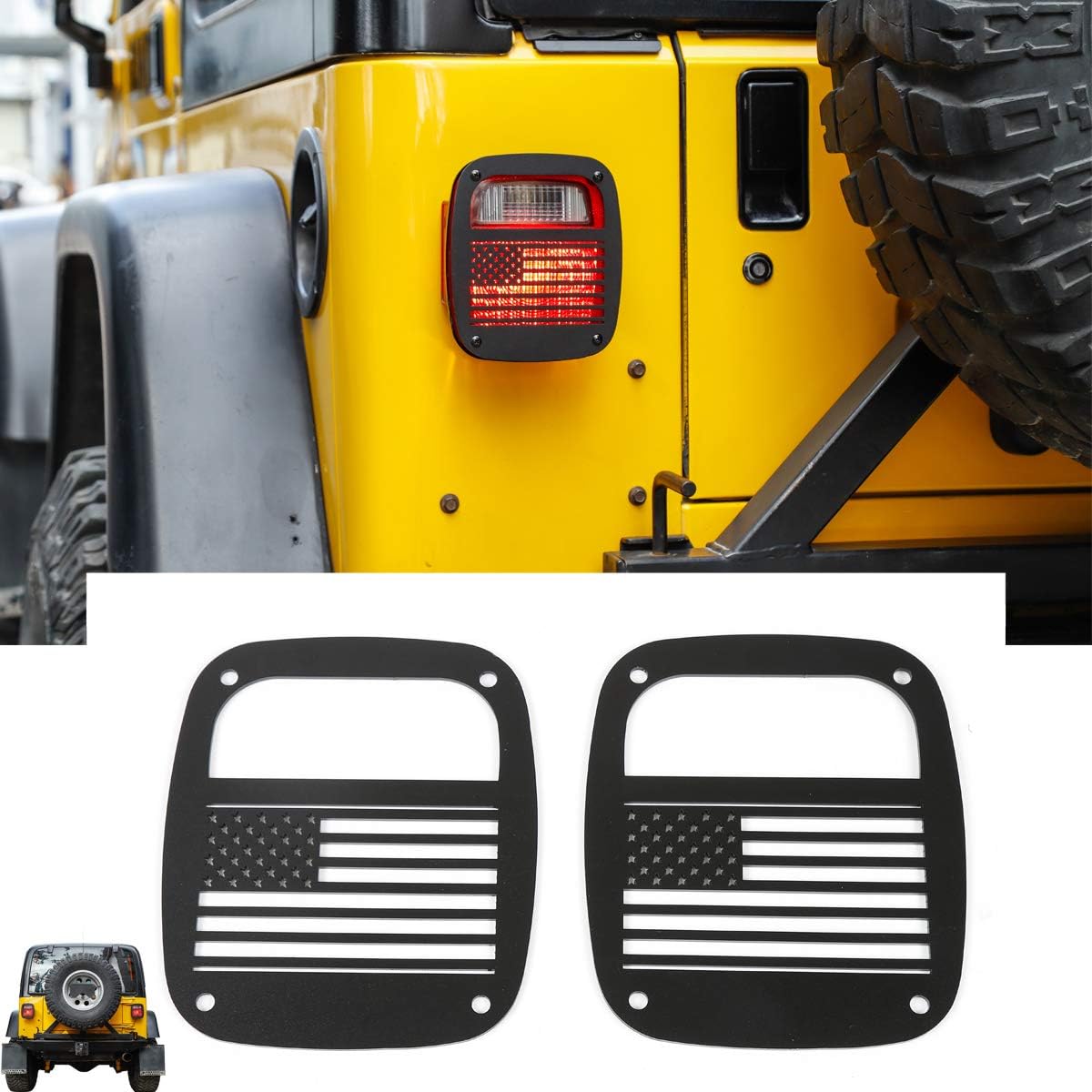 RT-TCZ Metal Tail Light Guard Cover Reartail Light 1997-2006 JEEP WRANGLER TJ Accessories (TJ-US Flag)