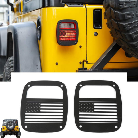 RT-TCZ Metal Tail Light Guard Cover Reartail Light 1997-2006 JEEP WRANGLER TJ Accessories (TJ-US Flag)