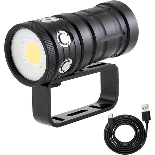 SecurityIng DF14 Diving Light Rechargeable 18000 Lumens 100M Underwater Video Camera Photography Light Underwater 120 Degree Wide Illumination Video Light Waterproof Flashlight with Type-C Charging for Professional Underwater Sports Diving Flashlight wit