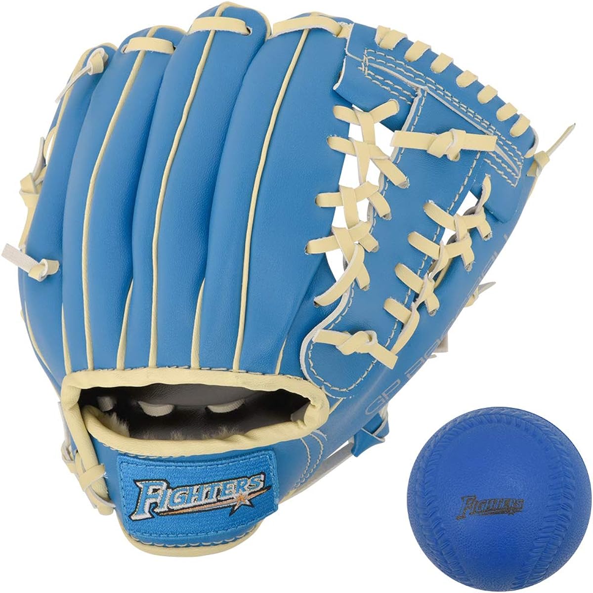 Fighters x GP Baseball Glove for Children, Soft Ball Included, For Lower Elementary School Grades, 9 Inches, Blue, Right-handed/Left-handed Thrower