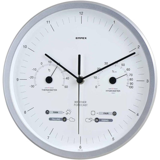 Empex Weather Meter, Temperature and Hygrometer, Super EX, Clear Sky Observatory, Weather Forecast Function, For Wall Mounting, Made in Japan, Shine Silver EX-5471