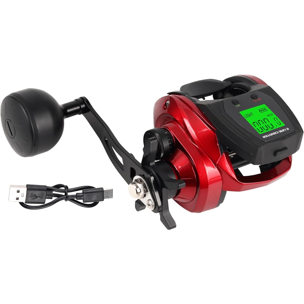 Bait reel with rechargeable type counter Power handle model tyoorakki AF MAX Bait reel with counter Extra large line capacity charging cable included