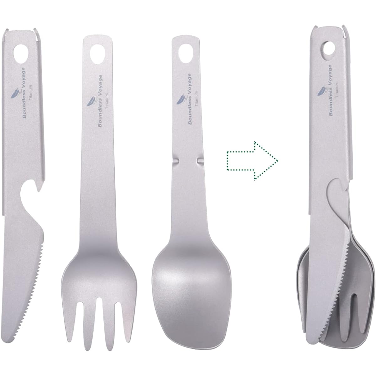 Boundless Voyage Titanium Cutlery 3 Piece Set Fork Spoon Knife Compact Lightweight Portable Outdoor Camping Barbecue Mountain Climbing Daily Use Ti1077T (3 Piece Cutlery Set)