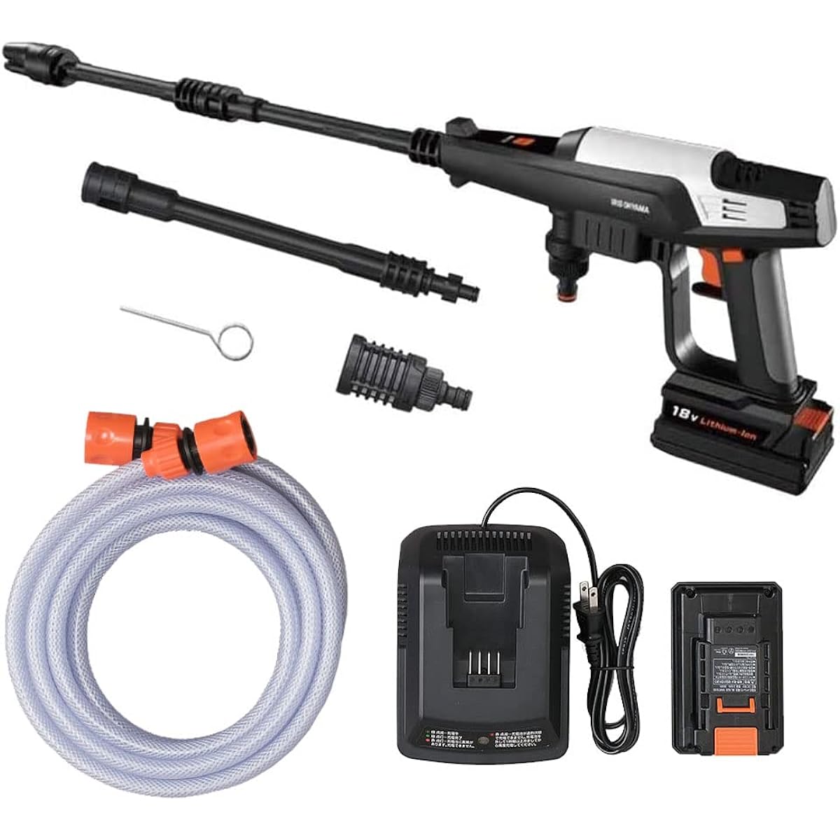 IRIS OHYAMA Rechargeable Handy Washer/High Pressure Washer 18V 2.0Ah with Battery and Charger Runs for Up to 40 Minutes Cordless & Tankless Car Wash Cleaning Can be Used Anywhere JHW-201