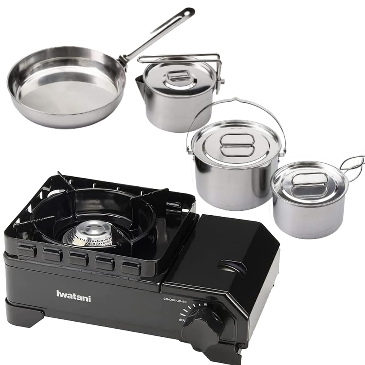 IWATANI Tough Maru Jr & Captain Stag Laguna Stainless Steel Cooker Set (Black, Large)