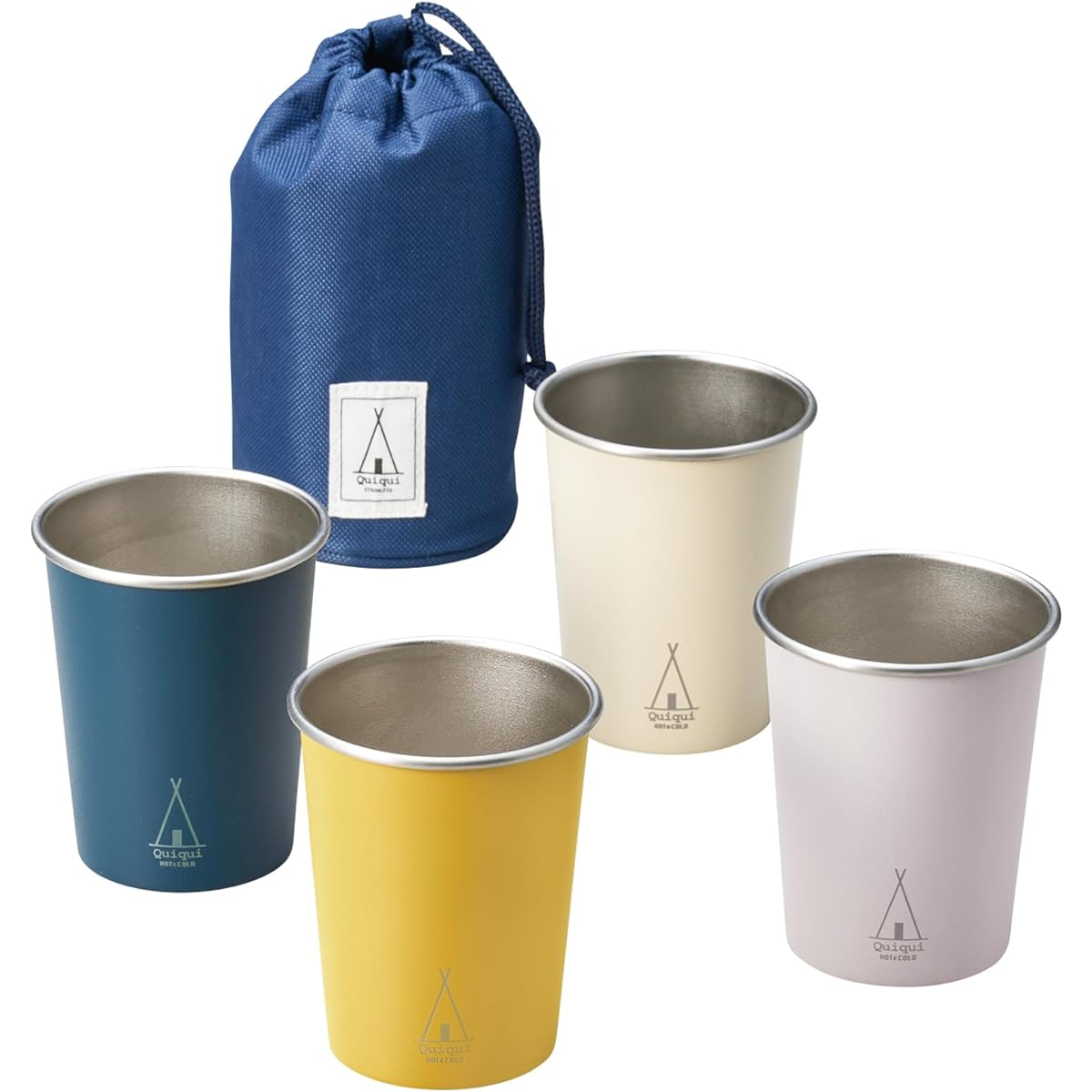 OGURA Outdoor Stainless Steel Cup Set of 4 250ml Tumbler Camping Stacking with Storage Pouch