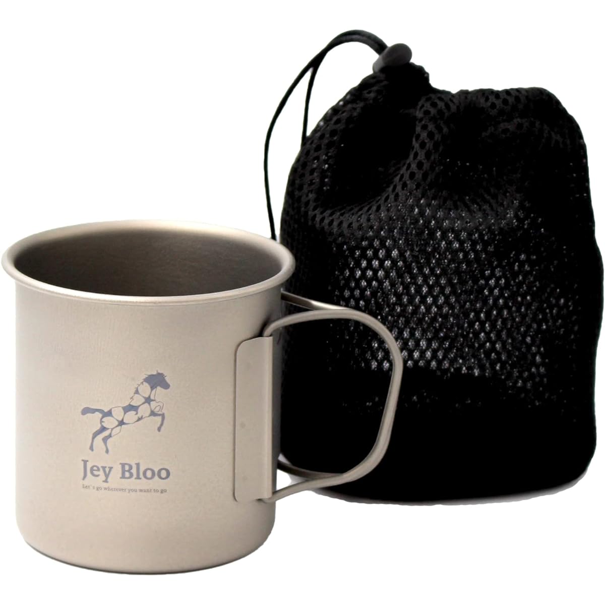 Single titanium mug 450ml No.300 with mesh cover, full titanium, light, can be used over open flames, made of titanium