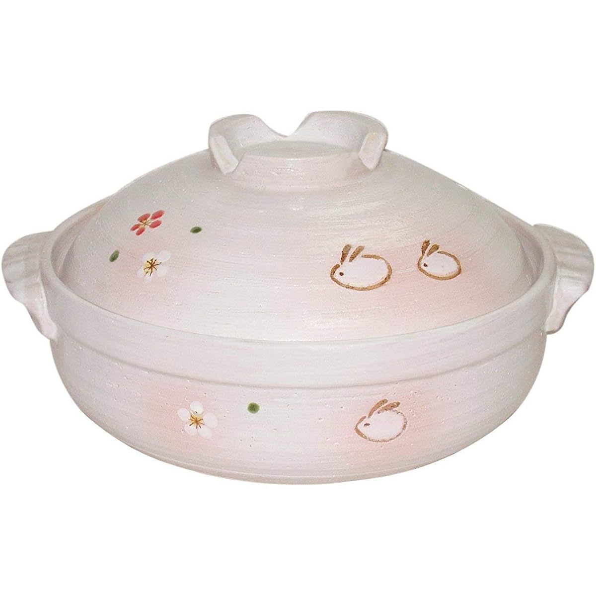 Ishigaki Sangyo Earthen Pot, White, Pink, Width 25 x Depth 21.5 x Height 11.5 cm, For 2 to 3 people, Size 7, Rabbit Kanon, For open fire only, Does not easily boil over, Sold in case, Pack of 8