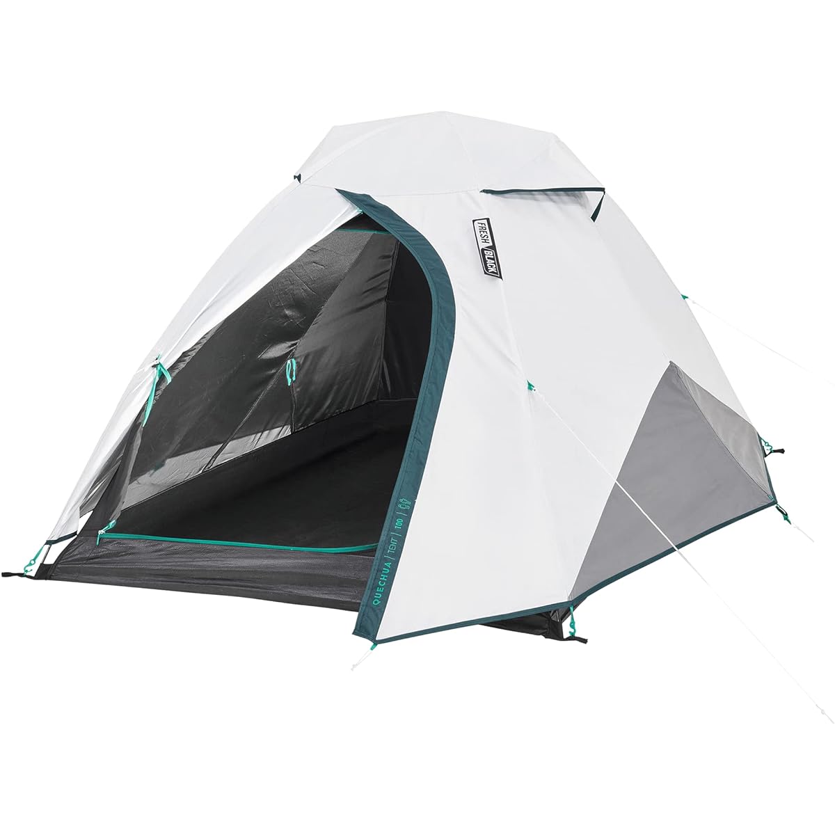 QUECHUA Decathlon Camping/Climbing/Hiking Tent Light blocking, heat blocking, waterproof, wind resistant, compact, easy to set up, easy to carry MH100 FRESH & BLACK - For 2 people [One-touch easy set up, solo, family, outdoor, water pressure resistant, d