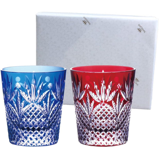 NARUMI Rock Glass Pair Glass Glass Works Prince 270cc Blue & Red Color Covered Glass Whiskey Glass Old Glass Wedding Gift Respect for the Aged Day Present Gift Box Included Wrapped GW6070-2270AZ