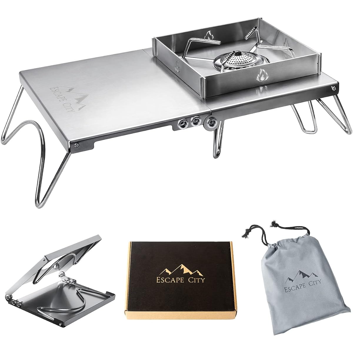 Heat Insulation Table, Heat Insulation Board, for Single Burner, Lightweight, Foldable, Stainless Steel, Camping Equipment, Soto SOTO ST-310/ST-330, Iwatani Trangia, Compatible with 5 Types of Burners, Includes Storage Bag and Wind…