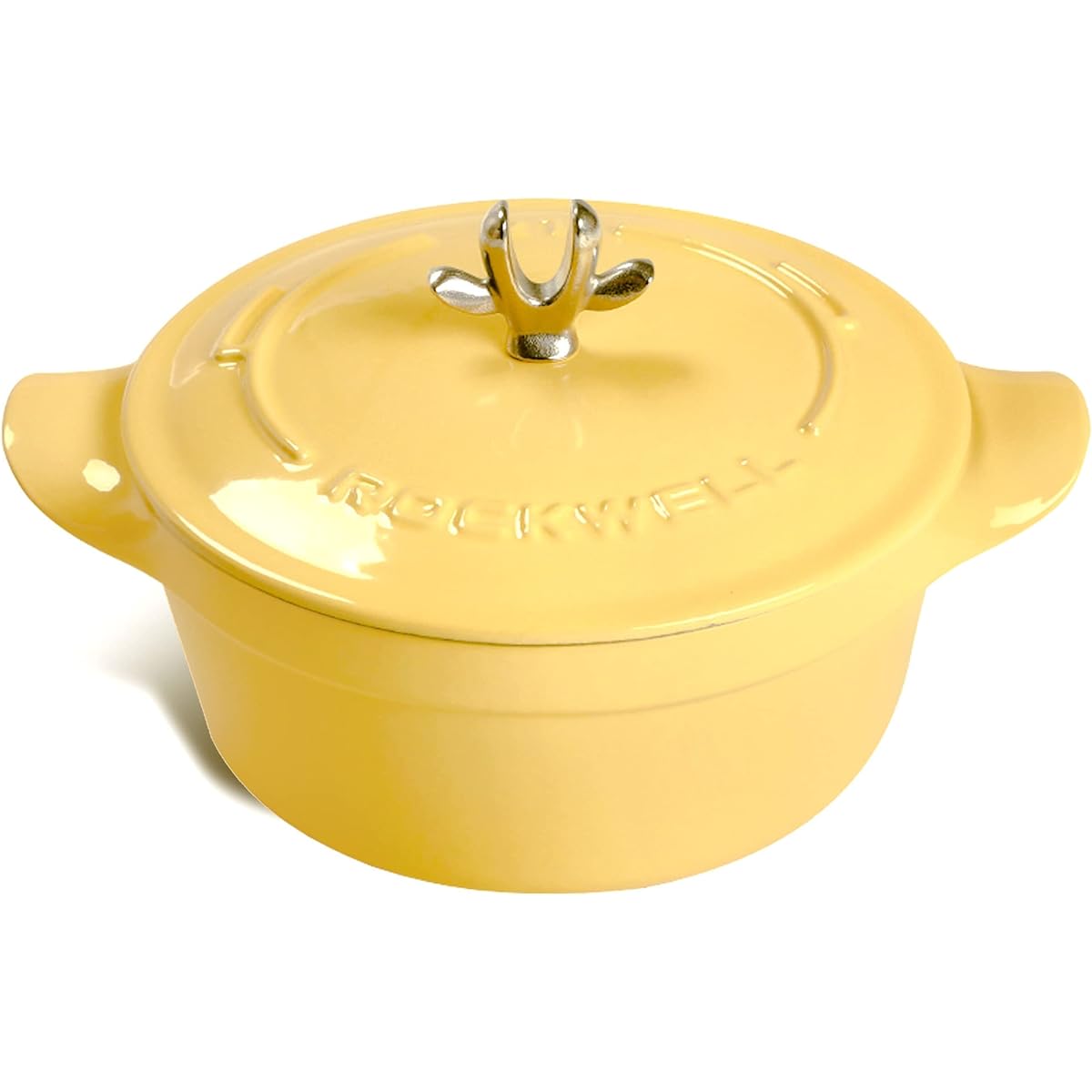 Rockwell Cast Enameled Pot, Waterless Pot, Two-Handed Pot, Gas Oven, IH Compatible, Deer Series, 21cm, Iron Pot, Waterless Cooking, Steam Circulation, Special Knob Shape, Cast Enamel, Easy to Clean, Kwazome Yellow