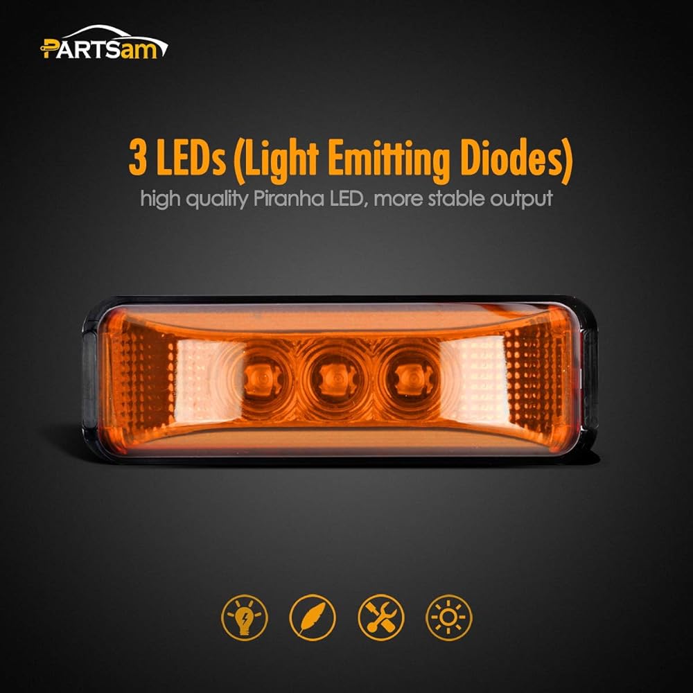 PARTSAM 3 LED Track Trailer Wind Side Marker Light Indicator Lamp Seal & Waterproof surface installation Amber 3.9 inches