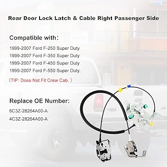 Driver left side left side, lock latch actua cable assembly set 1999-2007 Ford F250 F350 F450 F550 Super Duty replacement # 6C3Z-28264A01-A 4C3Z-28264A01-A01-A01-A