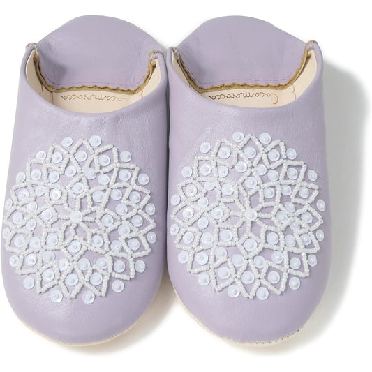 [cocomorocco] Odorless Leather Babouche (White Sequins) Moroccan/Indoor Slippers Room Shoes