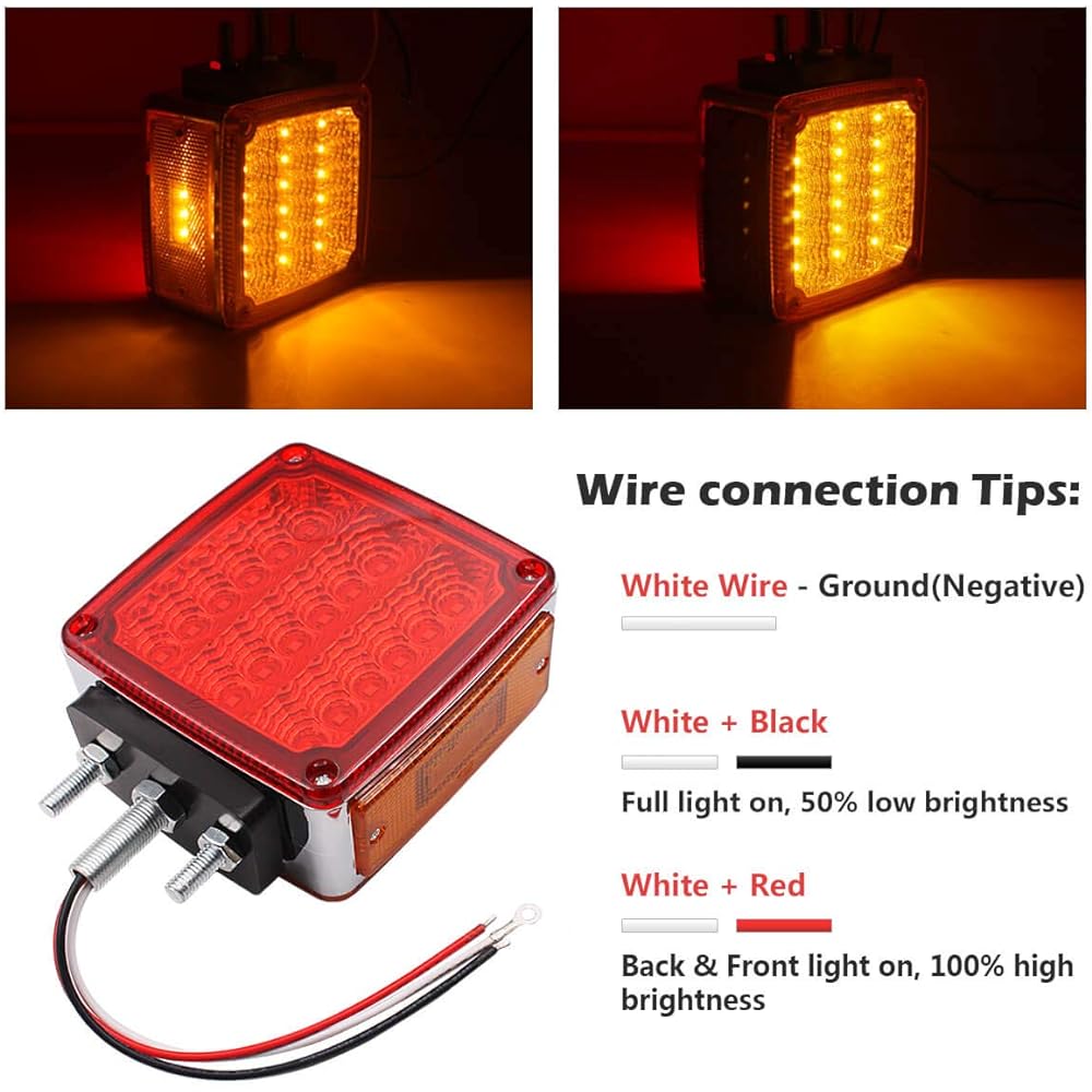 2 Track Winker Lights -Trailer pedestal light amber/red 39 square LED fender stud double face light PeterBilt Freightliner Kenworth Mack Western Star (39 LED Double Face Light)