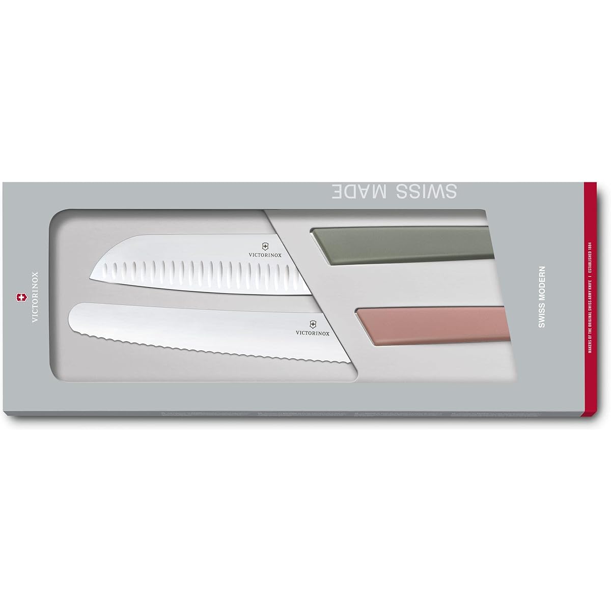 VICTORINOX Knife Set, Santoku Knife and Bread Knife Set of 2, Pizza Peel, Multicolor, Light and Sharp, Can Be Used on Various Foods, Dishwasher Safe, Swiss Modern, Comes in a Gift Box, 6.9096.22G