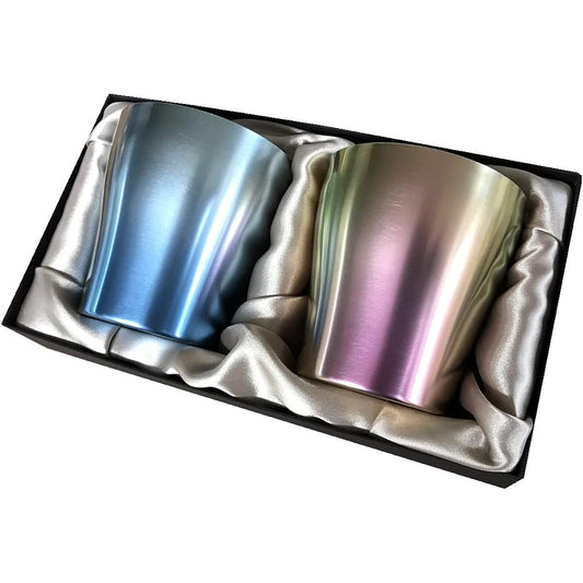 HORIE Made in Tsubame, Niigata Prefecture, Pure Titanium Double Tumbler, Hana Titanium, 250cc, Set of 2 (Blue/Pink), T15YU250BP, Gradient Blue/Gradient Pink