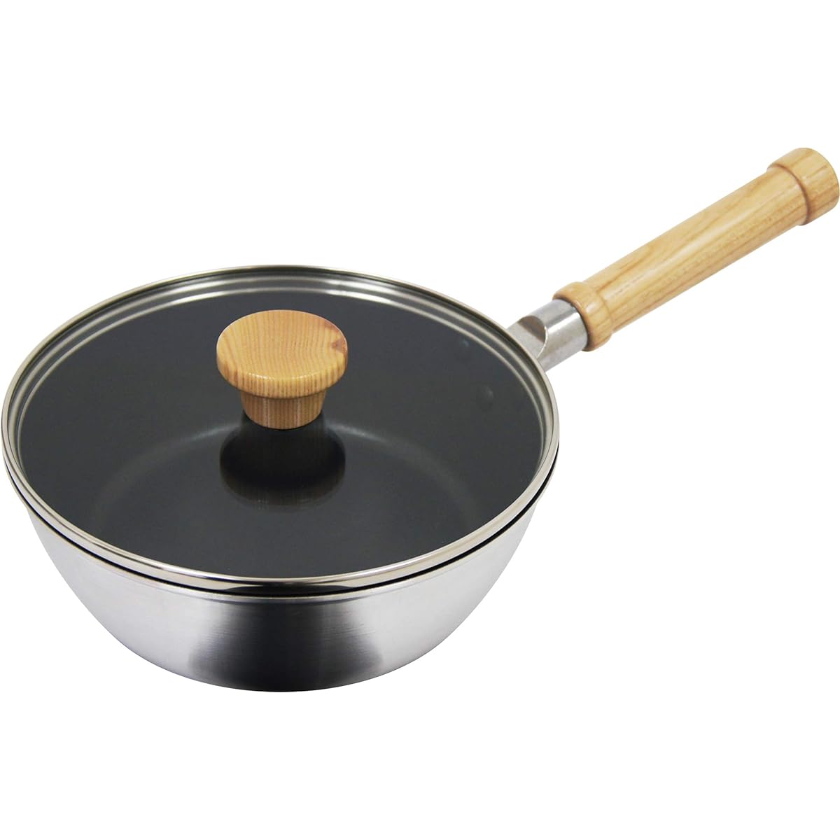 Urushiyama Metal Industry One Handed Pot Frying Pan with Glass Lid IH Compatible Made in Japan Multi Deep Pan Itaru 20cm 20005