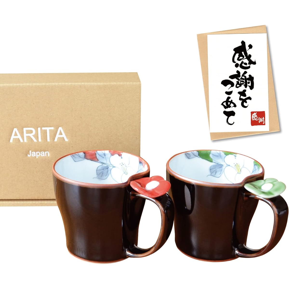 Thank-you item, gift, present, retirement, promotion, transfer, graduation, thank you, card included, mug pair, Arita ware, microwave safe, flower-painted maki, gift boxed