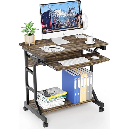 Computer Desk PC Desk Width 80cm DEWEL Telework Desk with Rack Storage Desk Computer Rack Work Desk with Keyboard Slider Comes with Casters Wooden Workbench Study Desk Study Desk Work Desk Office Desk Space Saving Rounded Corners Convenient to Move Easy