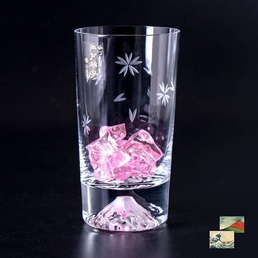 Fuji Glass, Tajima Glass, Mt. Fuji Mini Cherry Blossom Tumbler Glass, Sakura Kiriko Mini Souvenir Grand Prix, Edo Glass, Kiriko, Mt. Fuji Sea, Whiskey Glass, Rock Beer, Sake, Souvenir, Celebration,