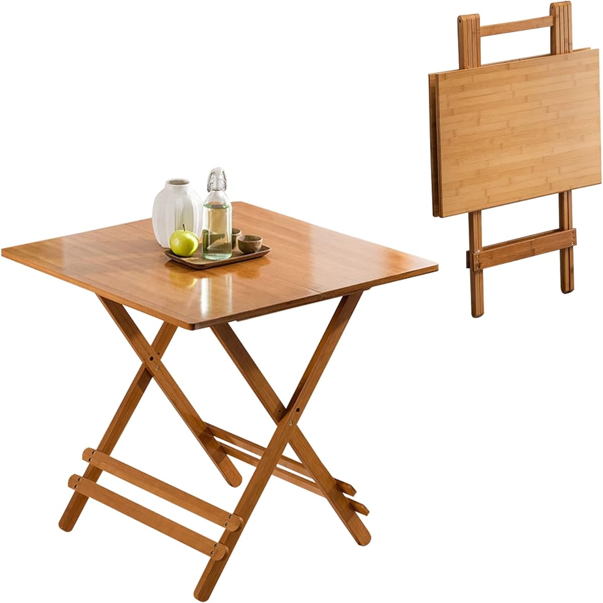 Yumcute Folding Table, Dining Table, Foldable, Bamboo Square, Completed Product, No Assembly Required, Folding Desk, Natural Wood, Wooden Furniture, Computer Desk, Workbench, Dining Table, Living Table, Kitchen/Restaurant/Outdoor/Camping (Width 60cm)