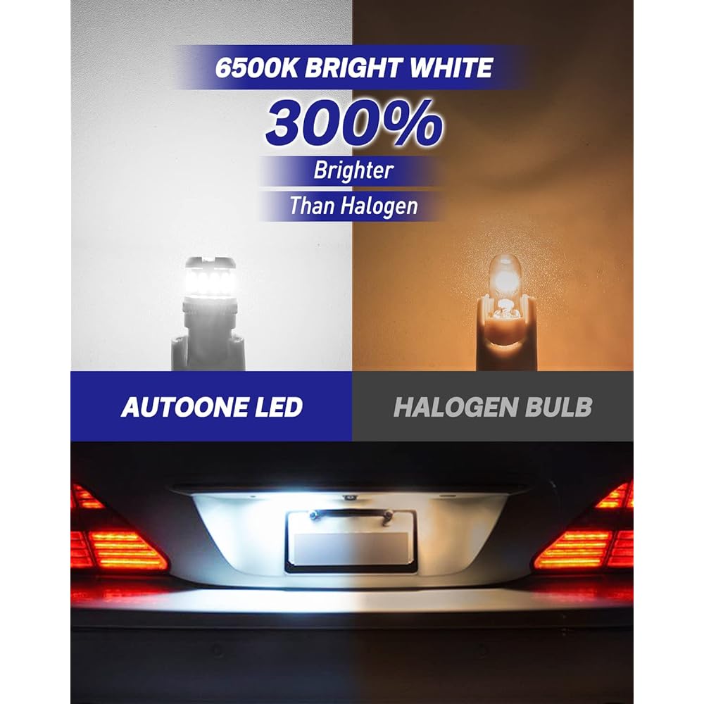 AUTOONE 194 LED Bulb, License Plate Light 300% High Brightness T10 168 2825 W5W LED Bulbs for Dome Map Door Courtesy Interior Car Lights 6500K White, Pack of 2