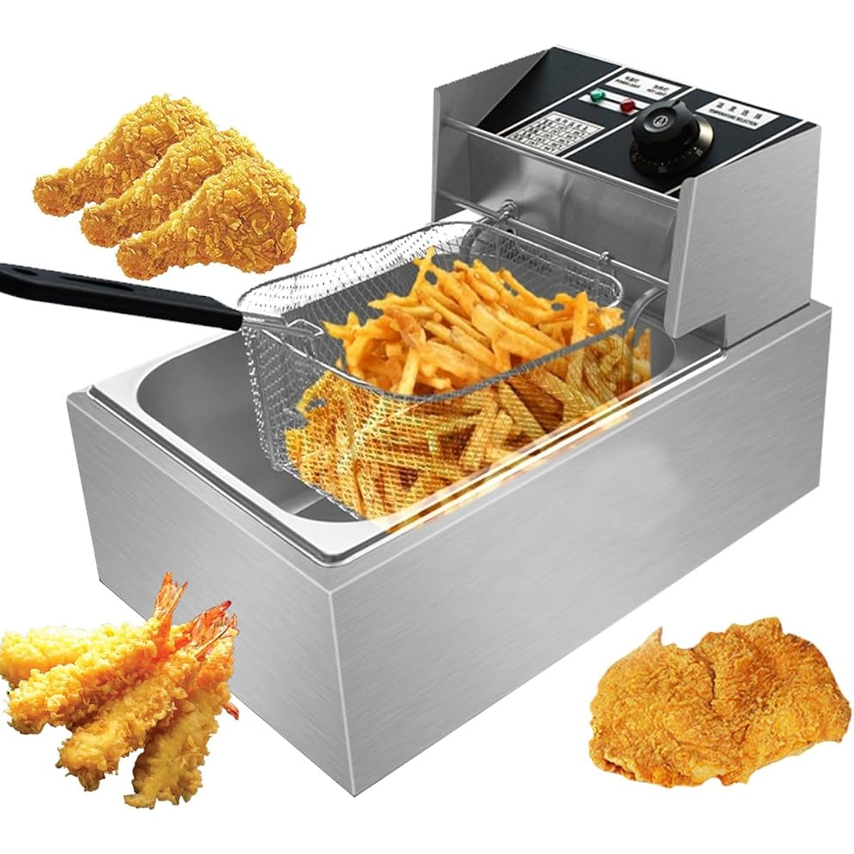 Electric Fryer, Commercial Tabletop Fryer, 6L, Deep Fryer, Mini Fryer, Temperature Adjustment, Approximately 60 degrees to 180 degrees, Fried Food, Home Fryer, Commercial Use, Stylish, New Life DQL-DG-6