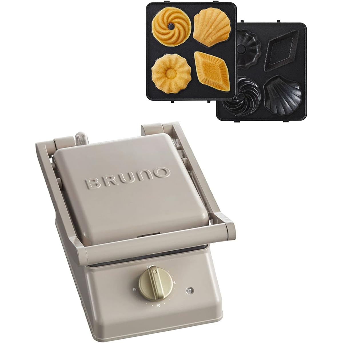 BRUNO Grill Sand Maker, Single Mini Cake Plate Set, Greige Hot Sand Maker, Stylish, Electric, Grills to the ears, Breakfast, Bread, White Bread, with Timer, Plate Removable Bruno BOE083 1703343