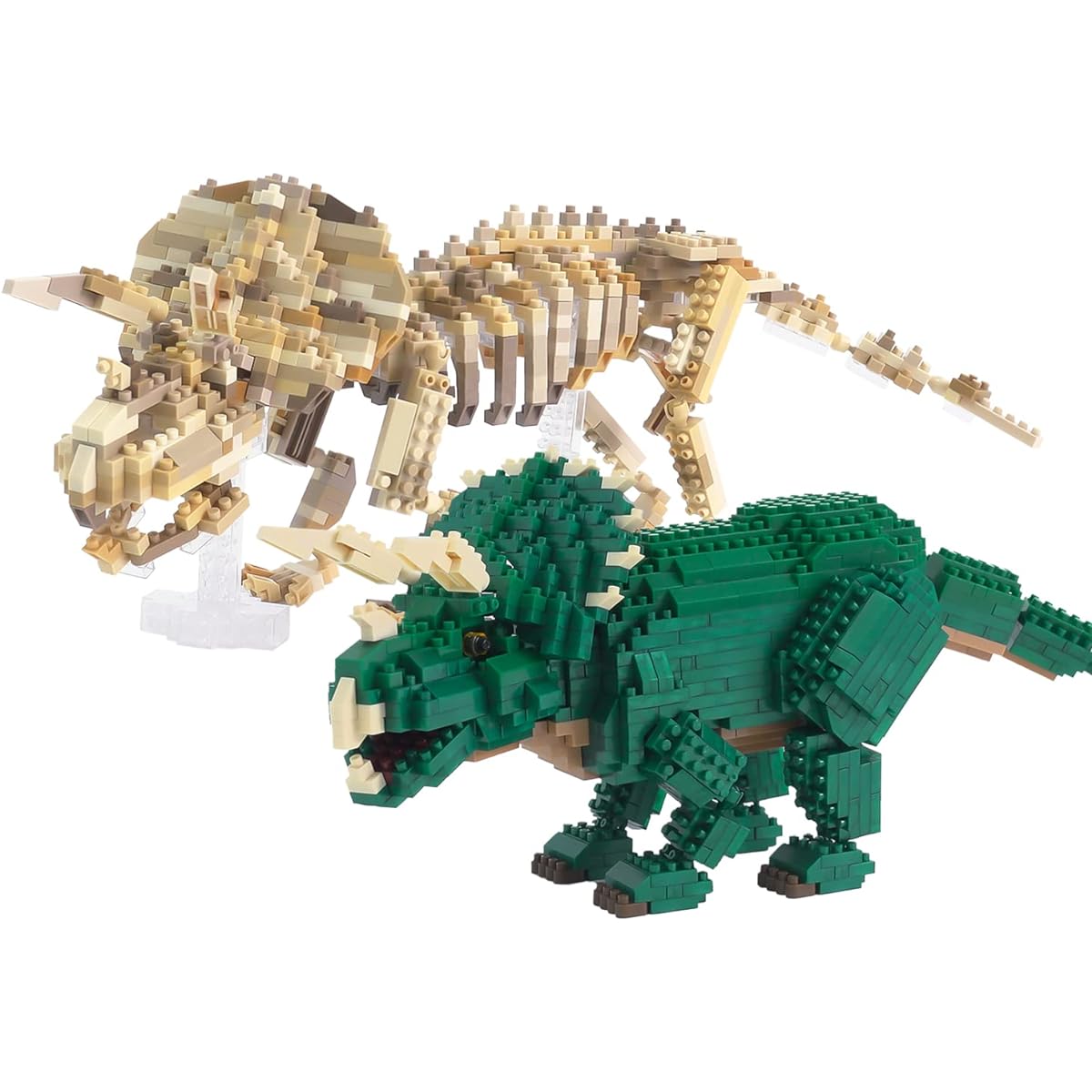 Kawada Nanoblock Dinosaur Deluxe Edition Triceratops & Triceratops Skeletal Model Set of 2 A005