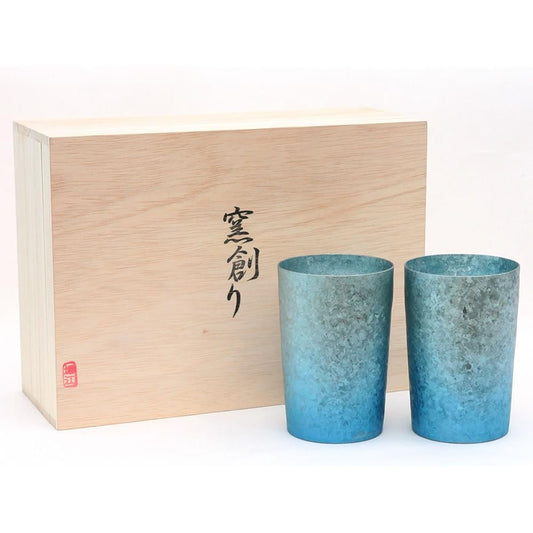 HORIE Made in Tsubame, Niigata Prefecture Titanium Double Tumbler Kiln Light 270cc Gradient Blue Set of 2 T09KM270GBSET