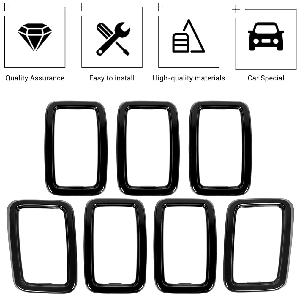JECAR Front Grilling Grill Insert Cover Trim Kit 2017-2020 Black for Jeep Grand Cheroke (7 pieces)