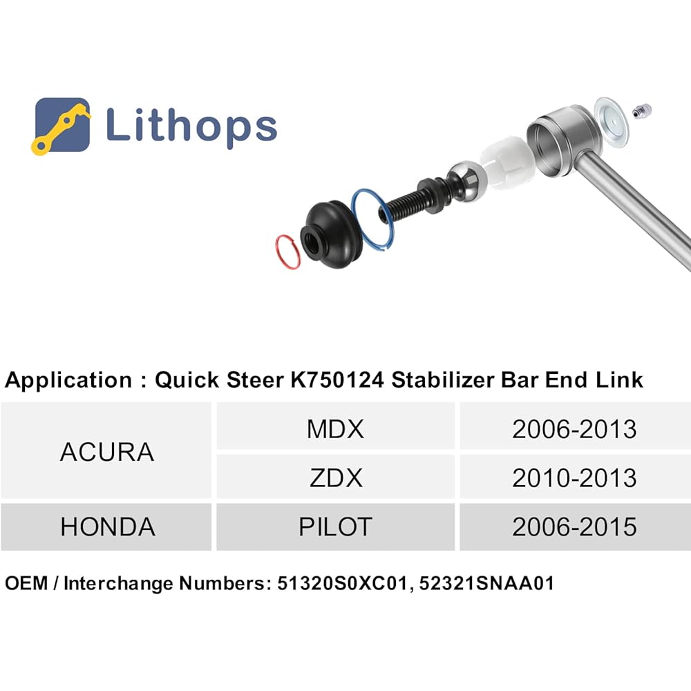 Lithops K750124 Zinc Nickel Alloy Front Stabilizer Swaver Link Grease Acura MDX 2006-2013 ZDX 2010-2013 Honda Pilot 2006-2015 Left+Right (Side) 2 pieces