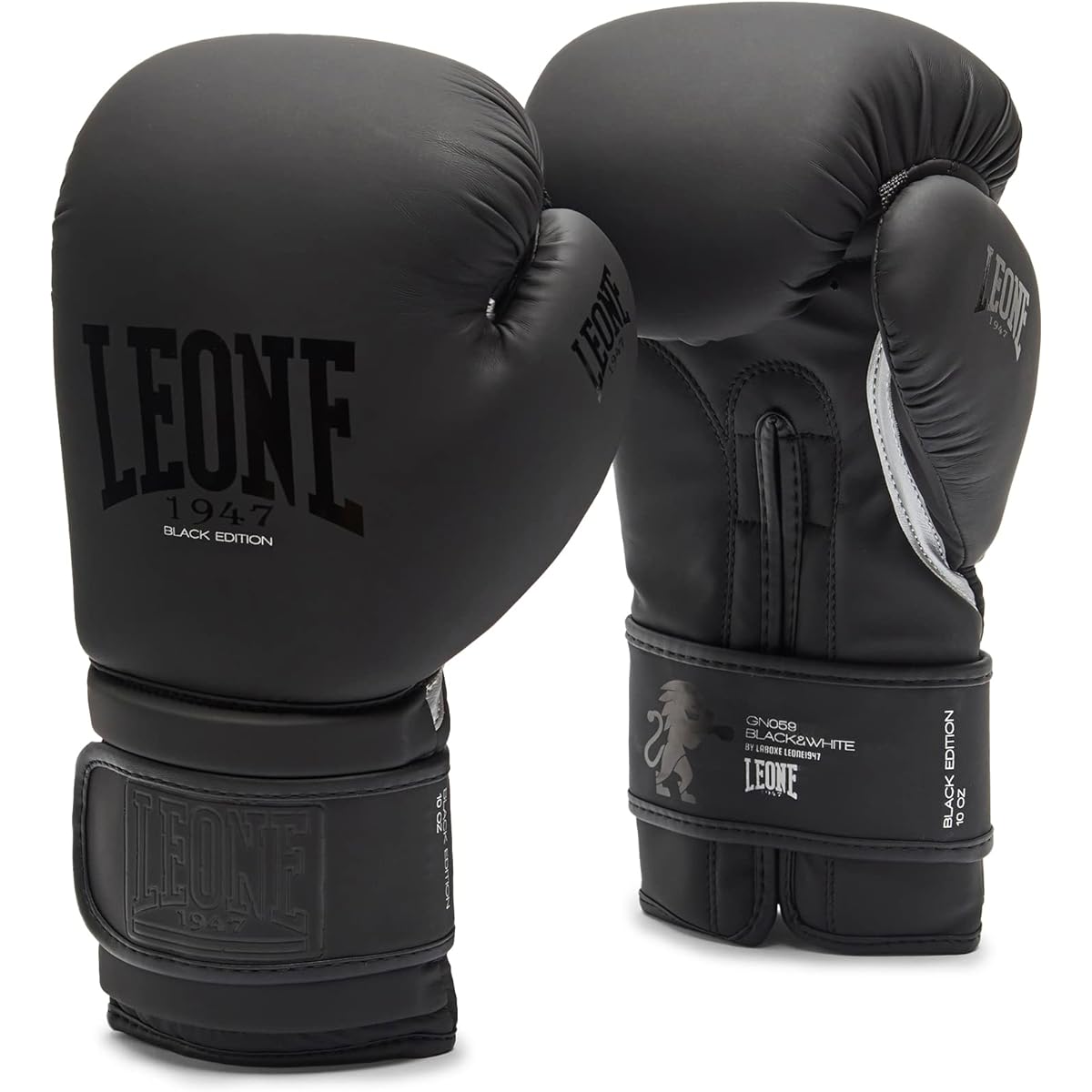 LEONE 1947 Boxing Gloves Unisex [BLACK&WHITE] Synthetic Leather Wrist Protection Padded Velcro Closure GN059 [Genuine Product]