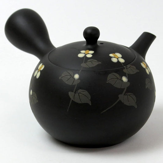 Tokonameyaki Teapot Showa Black Dokudami Left Flower Teapot 220ml Ceramesh Made in Japan 20B1174