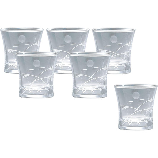 Toyo Sasaki Glass Cold Sake Glass 110ml Kiriko Cup Pampas Grass and Moon Kiriko Made in Japan 09126-78 6 pieces