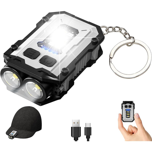 Amrolife LED Key Holder, 300 Lumens, High Brightness, Key Light, Type-C Rechargeable, Flashlight, 2.2 x 1.5 inches (5.7 x 3.7 cm), Mini Size, Handy Light, COB, 3 Light Sources, 8 Lighting Modes, Mini