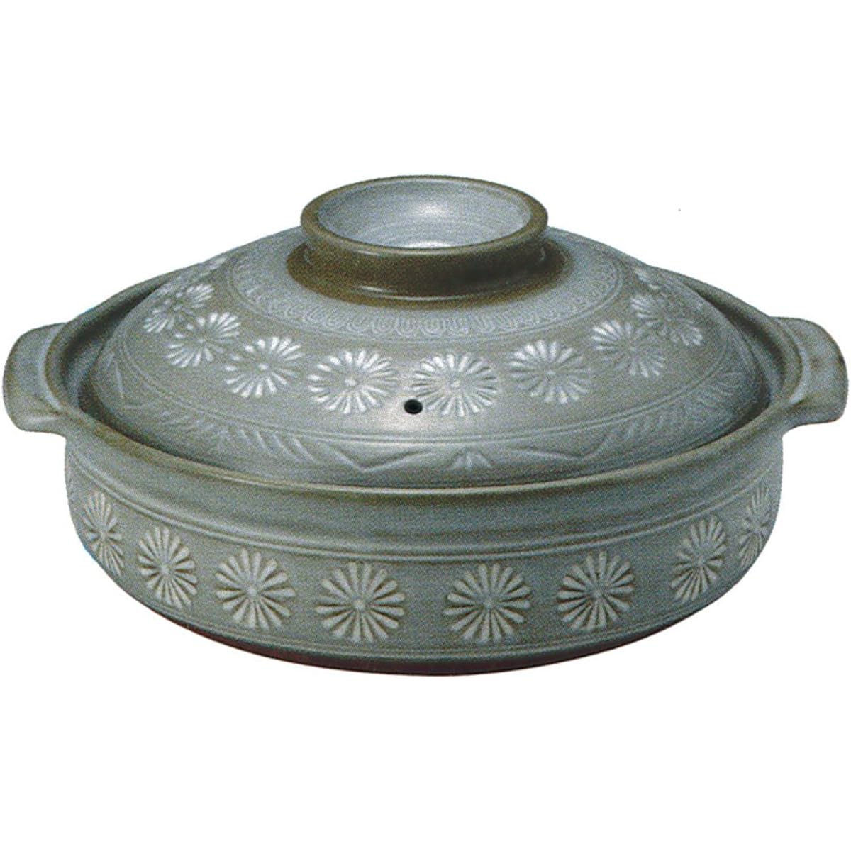 Santo Pot: 46-26081 Banko Ware IH Compatible, Direct Fire, Oven Compatible Earthen Pot Hanamishima No. 8 IH Earthen Pot 25cm 2.2L 46-26090 Metal Plate for Sizes 8~10 Gray SANTO