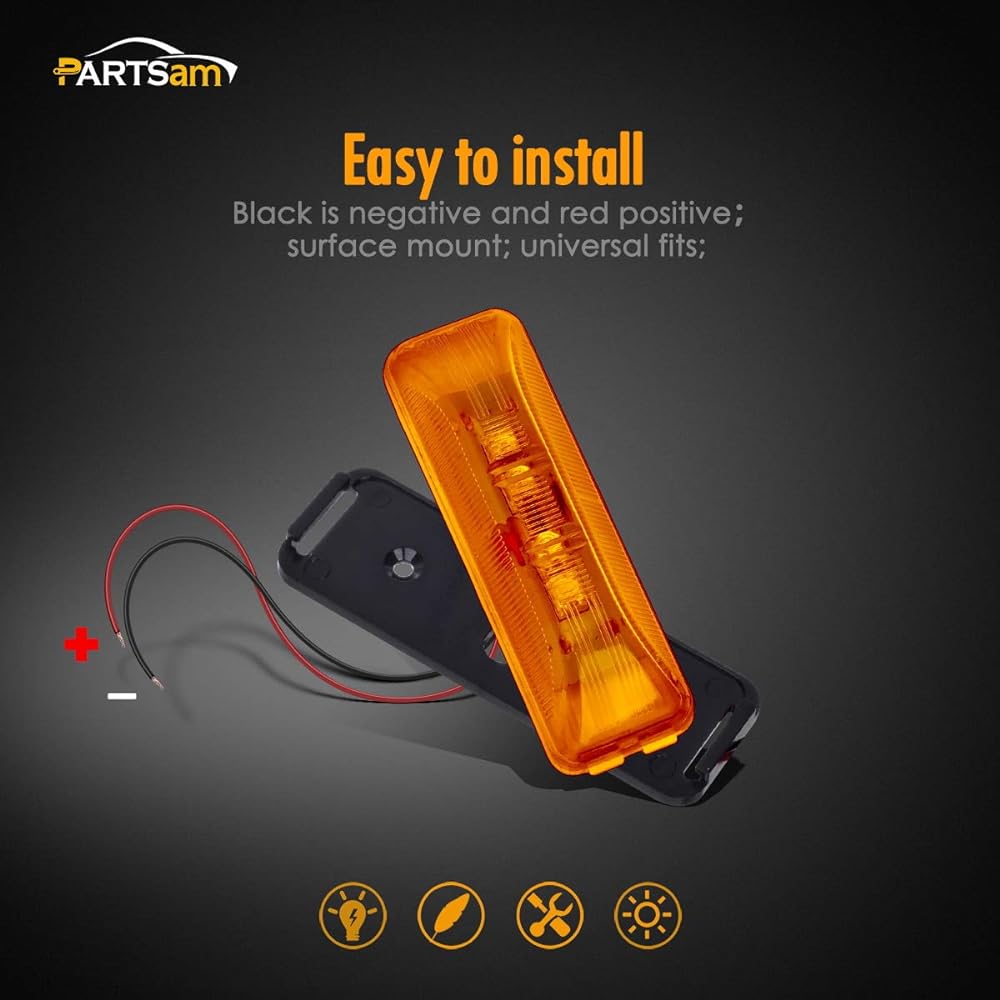 PARTSAM 4X Waterproof Amber/Red 4LED Side Marker Light Trailer Track Boat DC12V -Slim West
