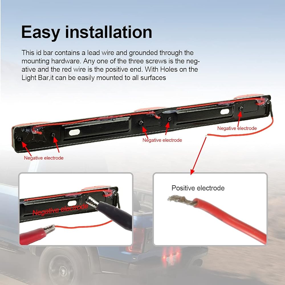 PARTSAM 2 Unber Rack Trailer ID Light Bar 9LED 3 Lamp Front Clearance Identification Light Bar Amber Clearance Marker Light Strip Bar Stainless Steel Bracket Waterproof