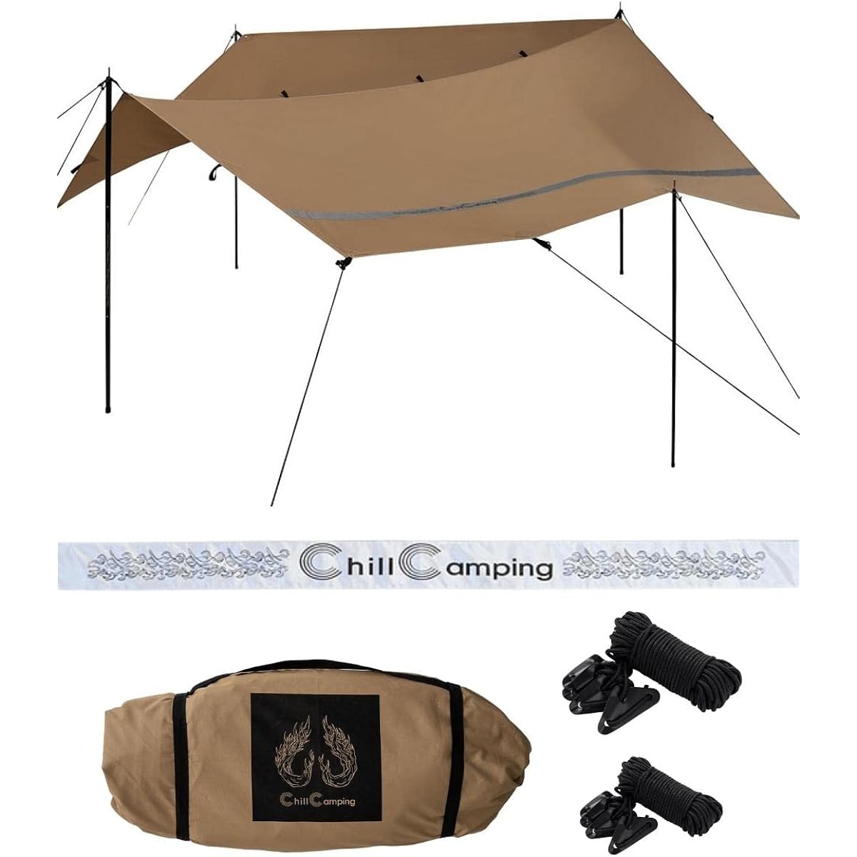 ChillCamping TC Reflector Tarp 3m x 3m Flame Retardant Square Tarp Recta Tarp Tent Camping UV Protection Treatment