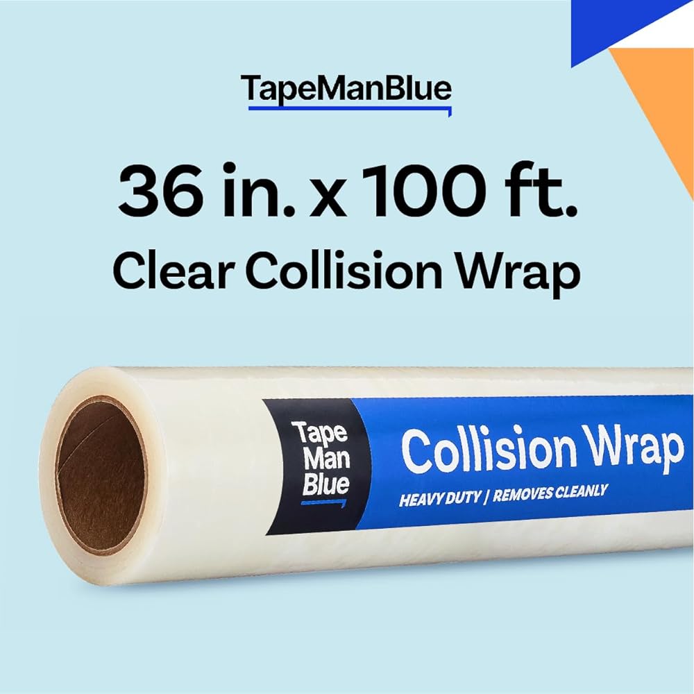 Tapemanblue crash/collision wrap 36 inches x 100 Feat Damaged Clear collision raps made in the United States that can be removed neatly