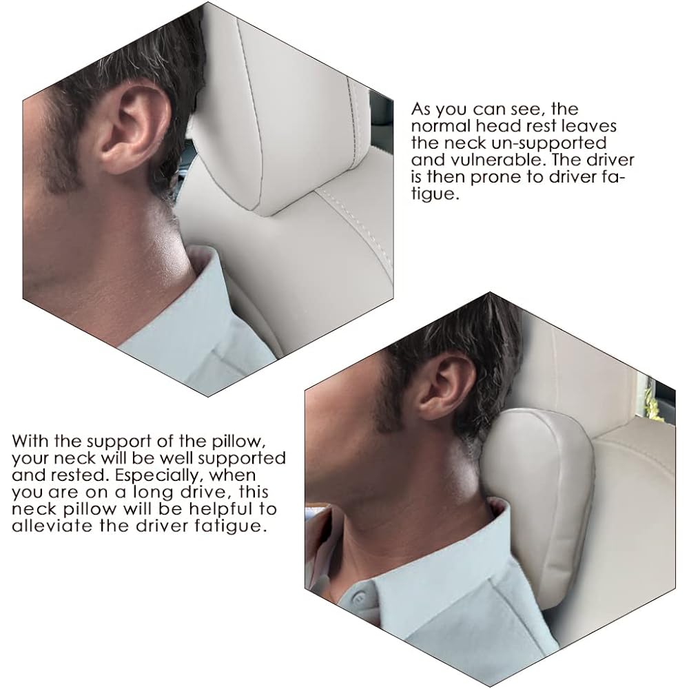 TANOLA TESBEAUTY TESLA Seat Headrest Pillow 2 Pack Tesla Neck Pillow Tesla Model Y/3 Neck Support Cushion Real Nappa Leather Wear Strap White
