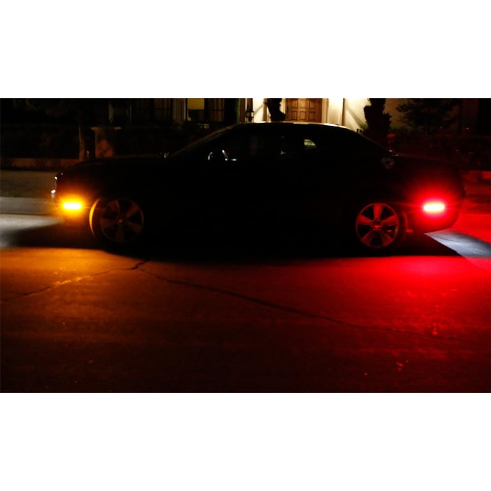 IJDMTOY Smoke Lens LED Side Marker Light 4 2008-2014 DODGE CHALLENGER compatible Front Amber LED & 2 Rear Red LED