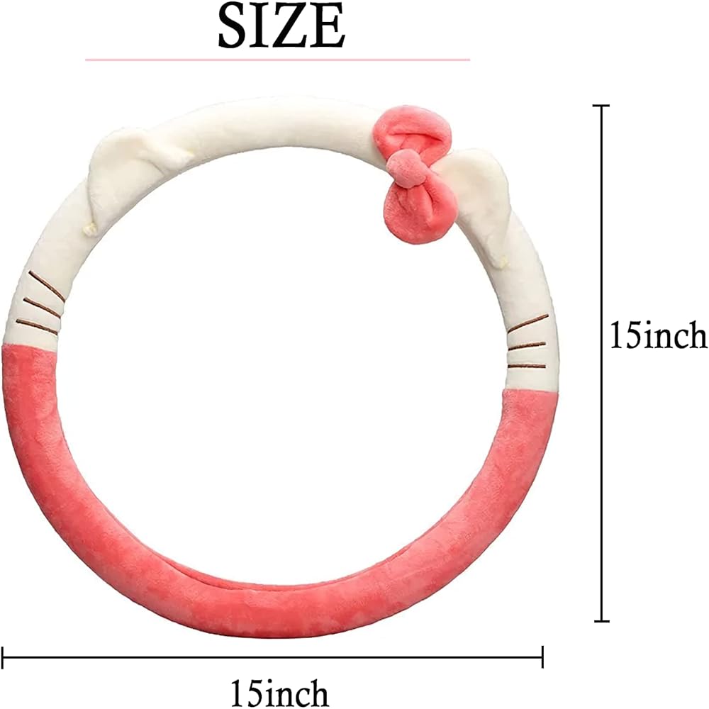 Handle cover of cute cars, universal fit 15 inch soft plash non -slip & odor car wheel protector ladies girl pink