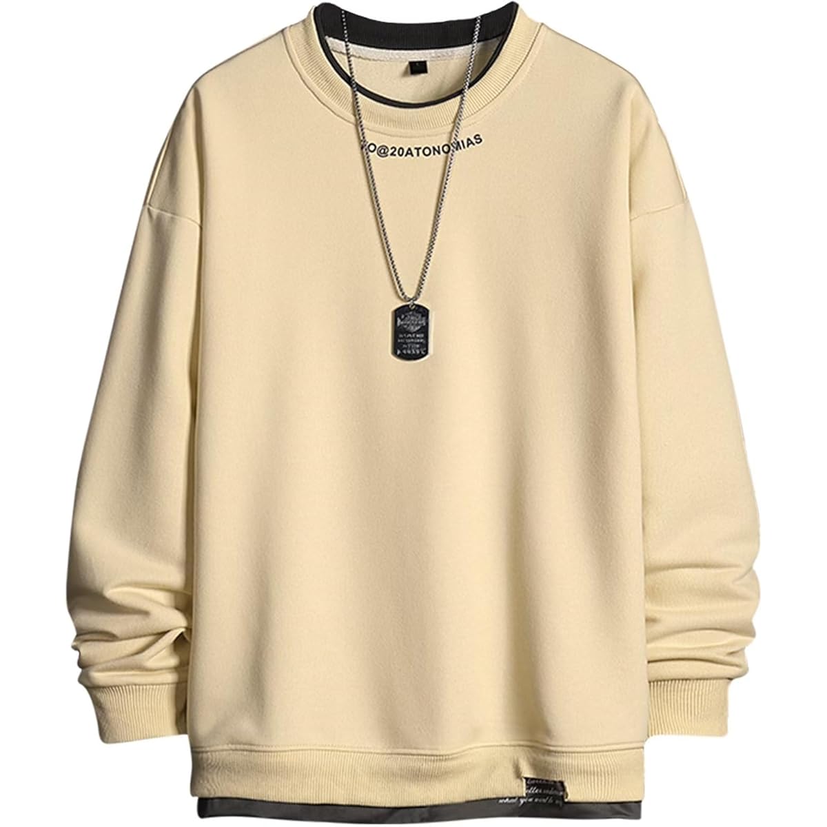 [Bligo] Sweatshirt, Men's, Autumn Clothes, Parka, Round Neck, Long Sleeve, Faux Layered, Large Size, Pullover, Plain, Popular, Tops, Casual, Simple, Stylish, Loose, Drop Shoulder, Spring, Winter Clothes