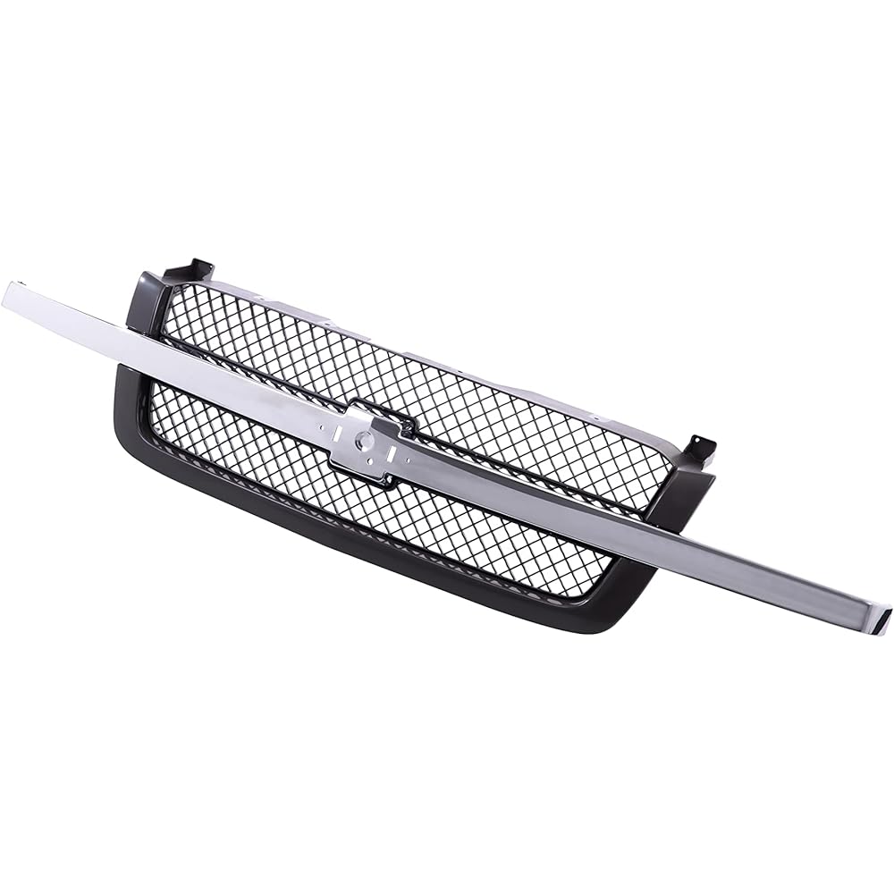 CARPARTSDEPOT Front Chrome Center Bar Grill Acembrilly Mesh Insert with Chevrolet / Abaranti 1500 2500 Sylvarad Classic HD 3500 2003-2007