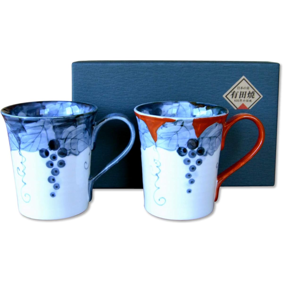 Pair of mugs, present, gift boxed, stylish, Arita ware, Fuchino grapes, gift boxed, gift wrapped, made in Japan